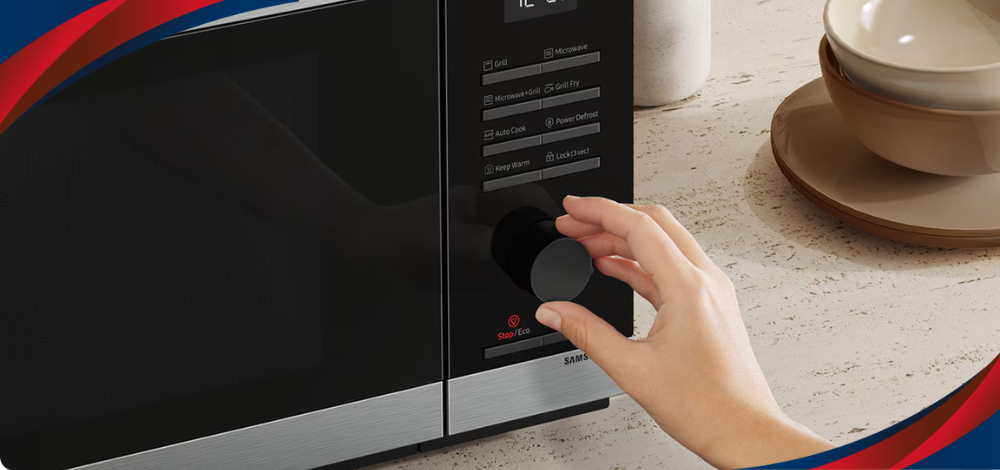 Depiction of a Samsung microwave oven operated by a user in the Philippines