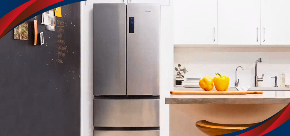 Image of a kitchen with a focus look on the refrigerator, illustrating the topic about prices of Haier appliances